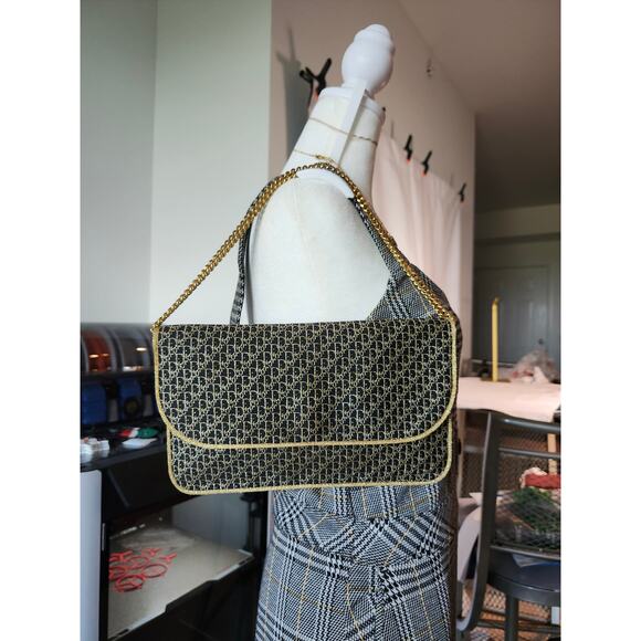 Christian Dior Vintage Trotter Chain Shoulder Bag Gold and Black NYE - Picture 11 of 15